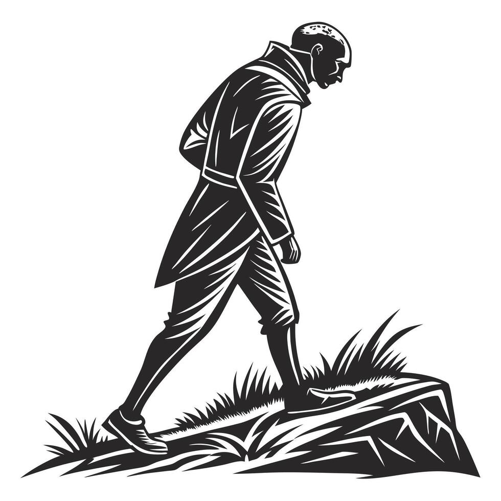Silhouette Man Walking Outdoor Black And White vector