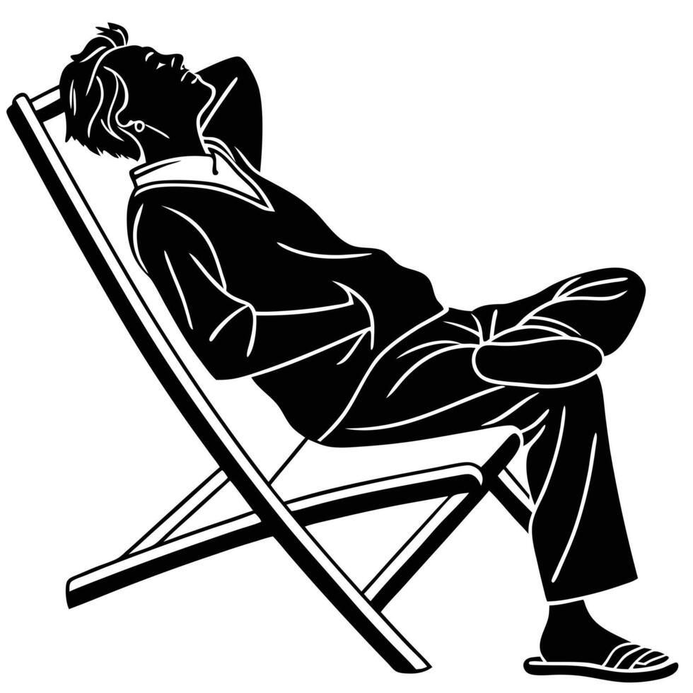 Relaxing Man In Deckchair Monochrome Illustration vector
