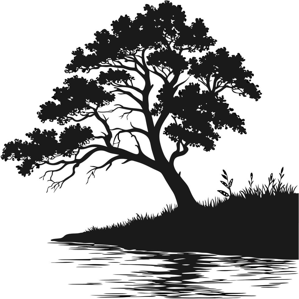 Silhouette Of A Tree Near Water vector