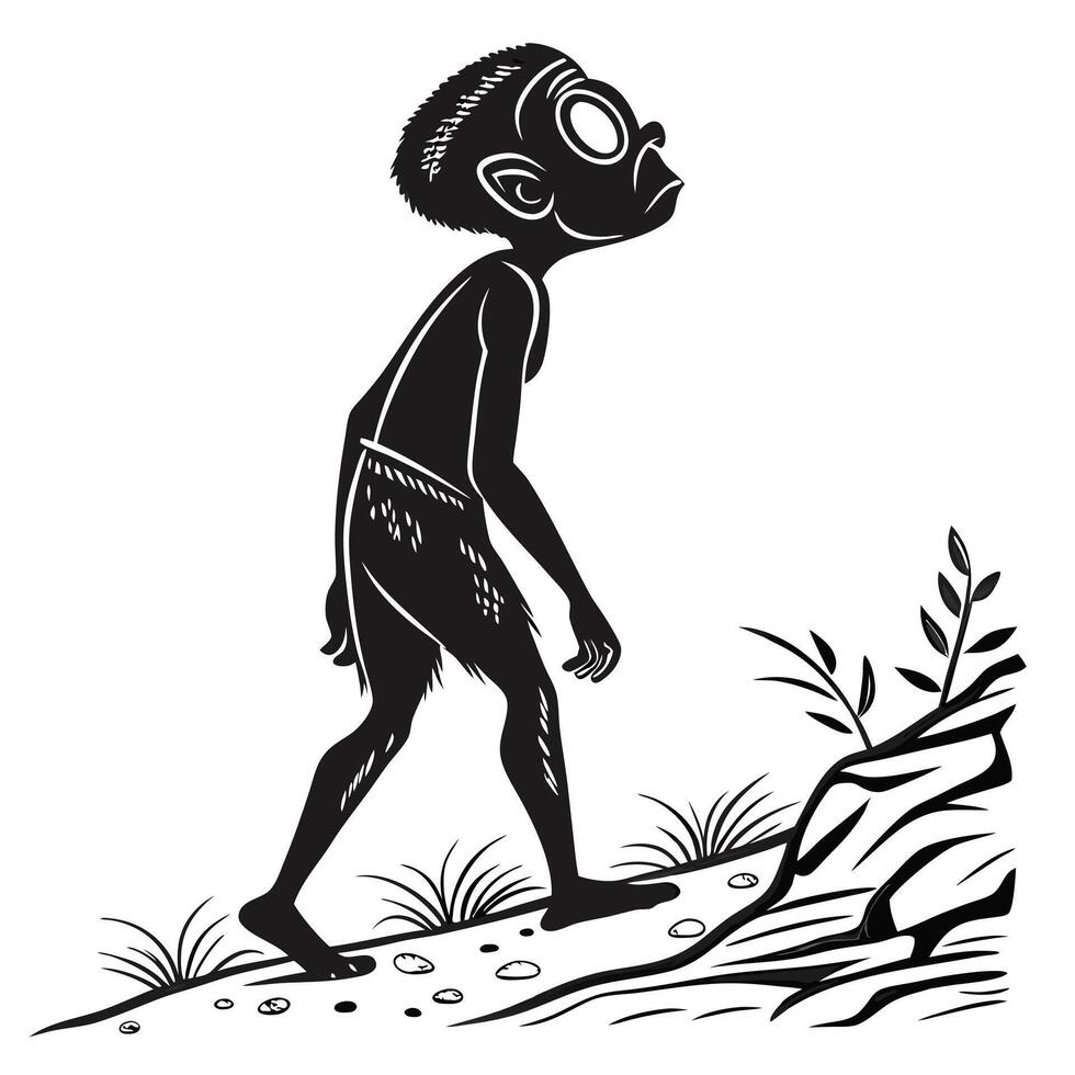 Primitive Man Climbing Hill Black And White vector