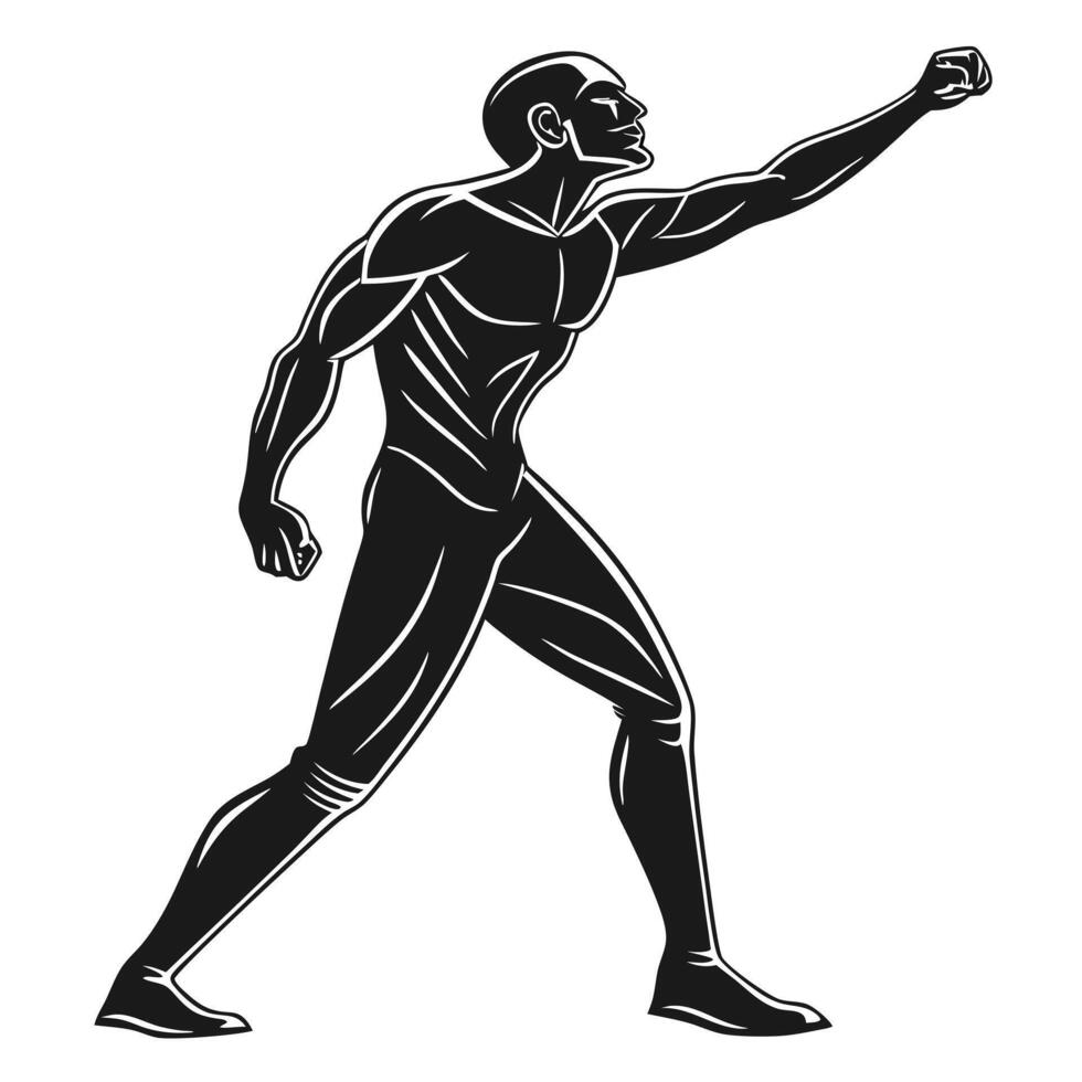 Muscular Man Punching Black And White Art vector