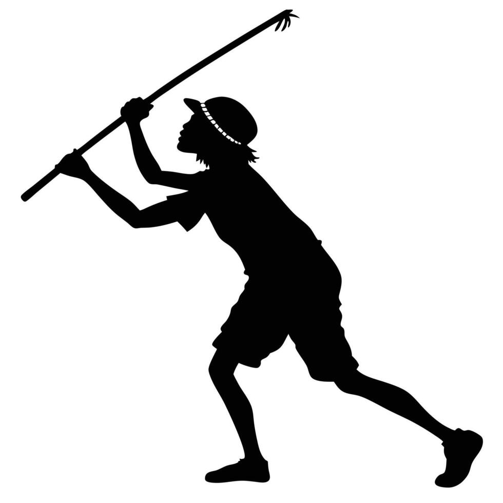 Silhouette Of A Person Using Spear vector