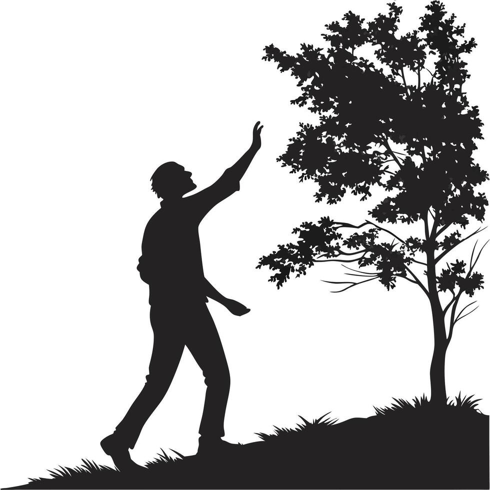 Silhouette Man Reaching For Tree Leaves vector