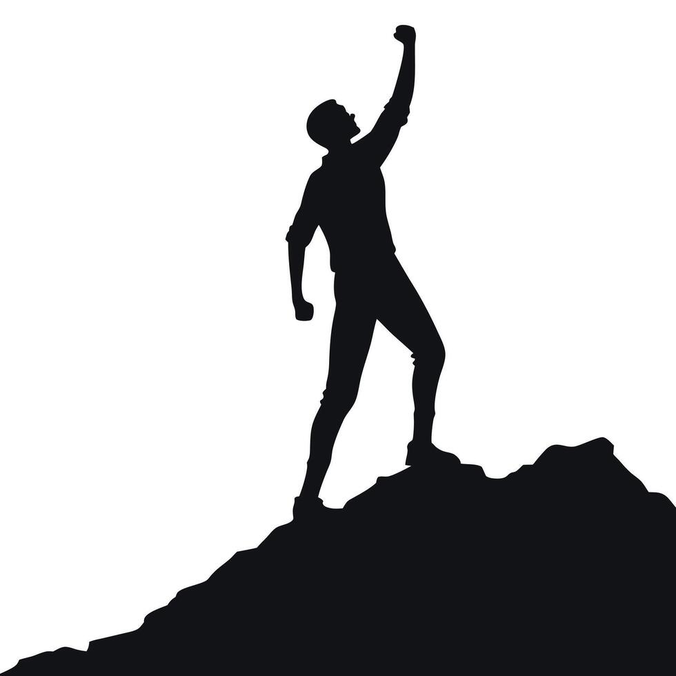 Silhouette Man Reaching The Mountain Top vector