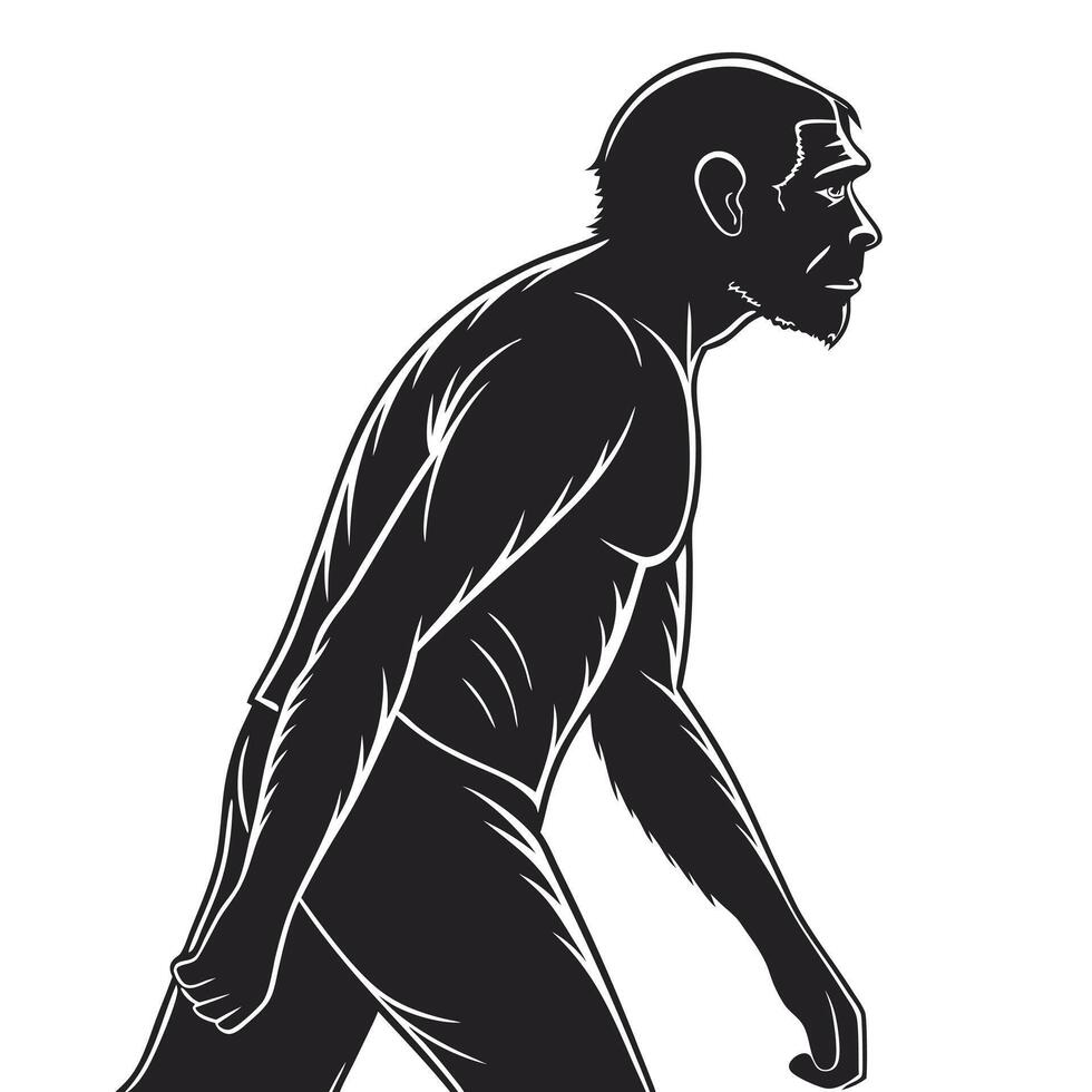 Neanderthal Man Silhouette Walking Illustration vector