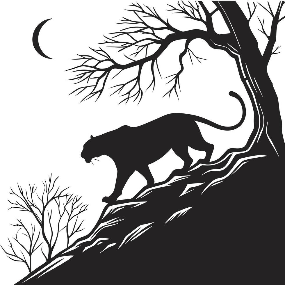 Panther Silhouette Under Moonlight Illustration vector