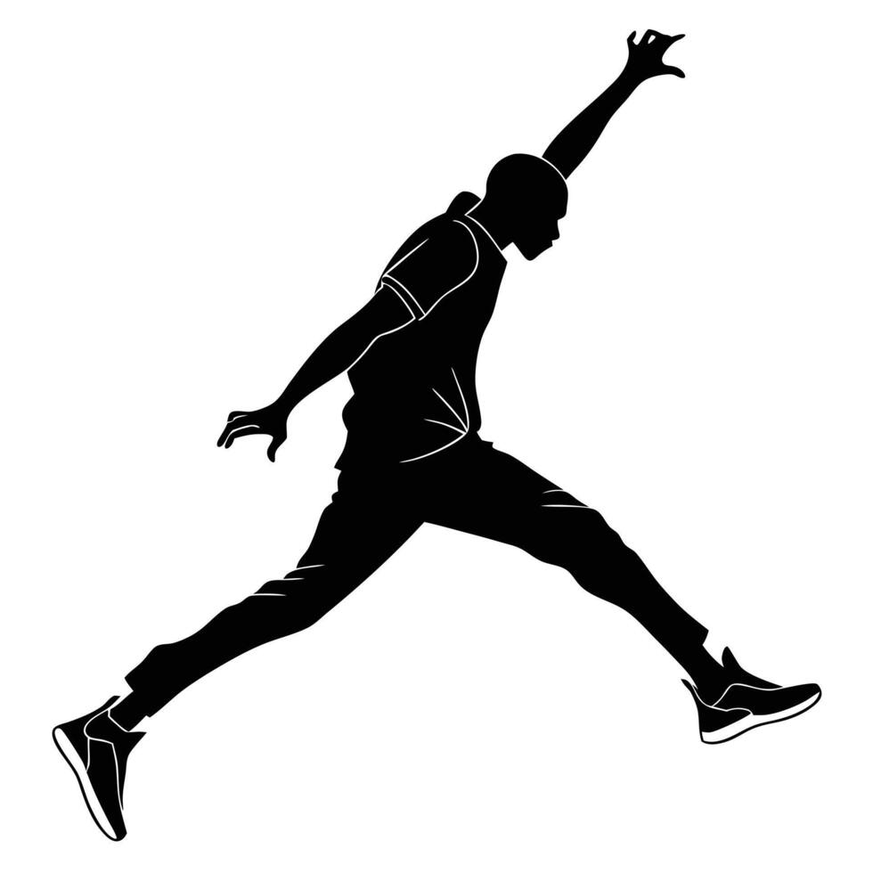 Silhouette Athlete Jumping Black And White vector