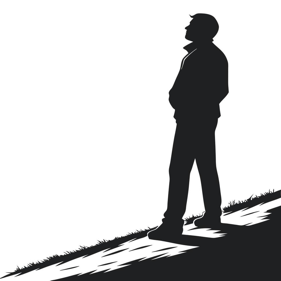 Silhouette Man Standing Looks Towards Horizon vector