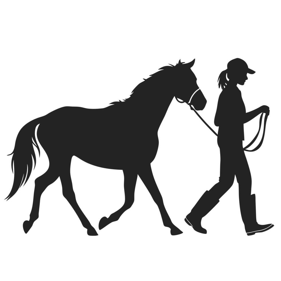 Silhouette Of Horse Being Walked By Person vector