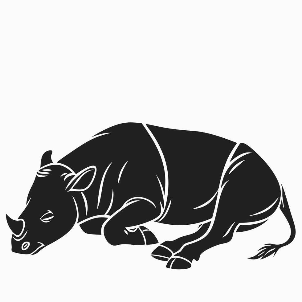 Resting Rhino Black Silhouette Wildlife Art vector