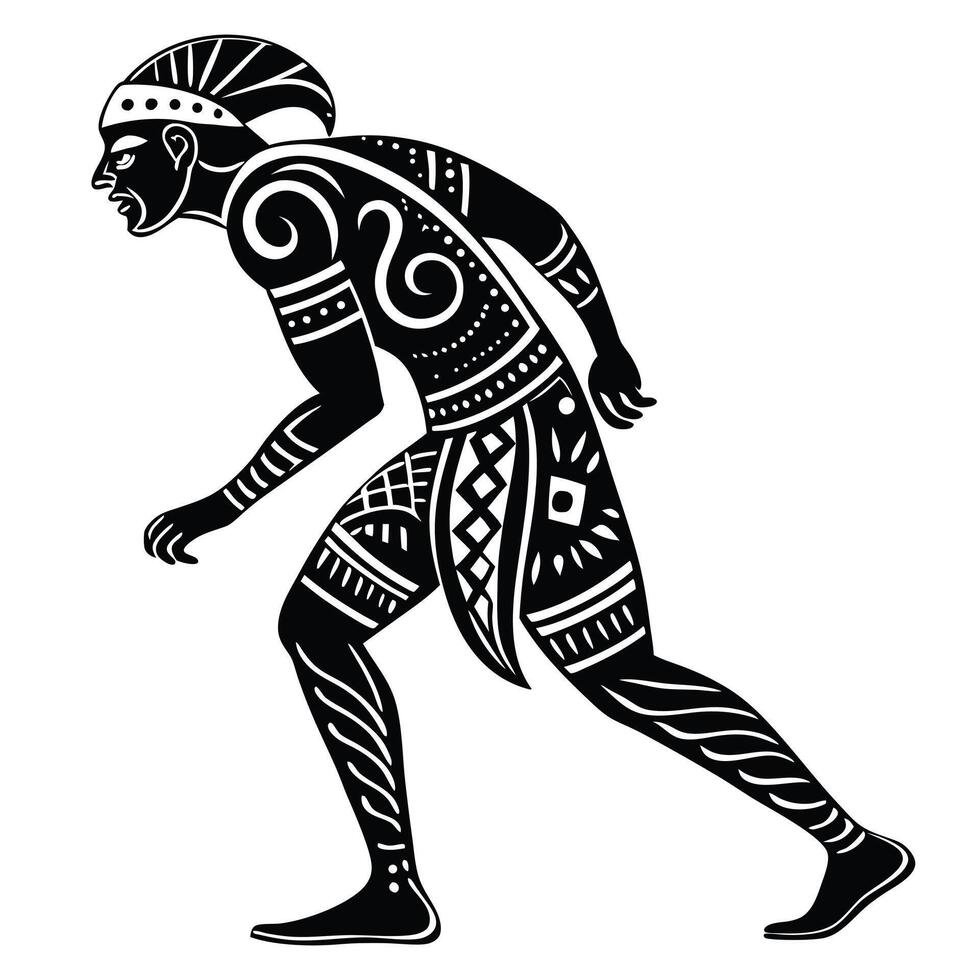 Silhouette Of Ornamented Tribal Warrior Man vector