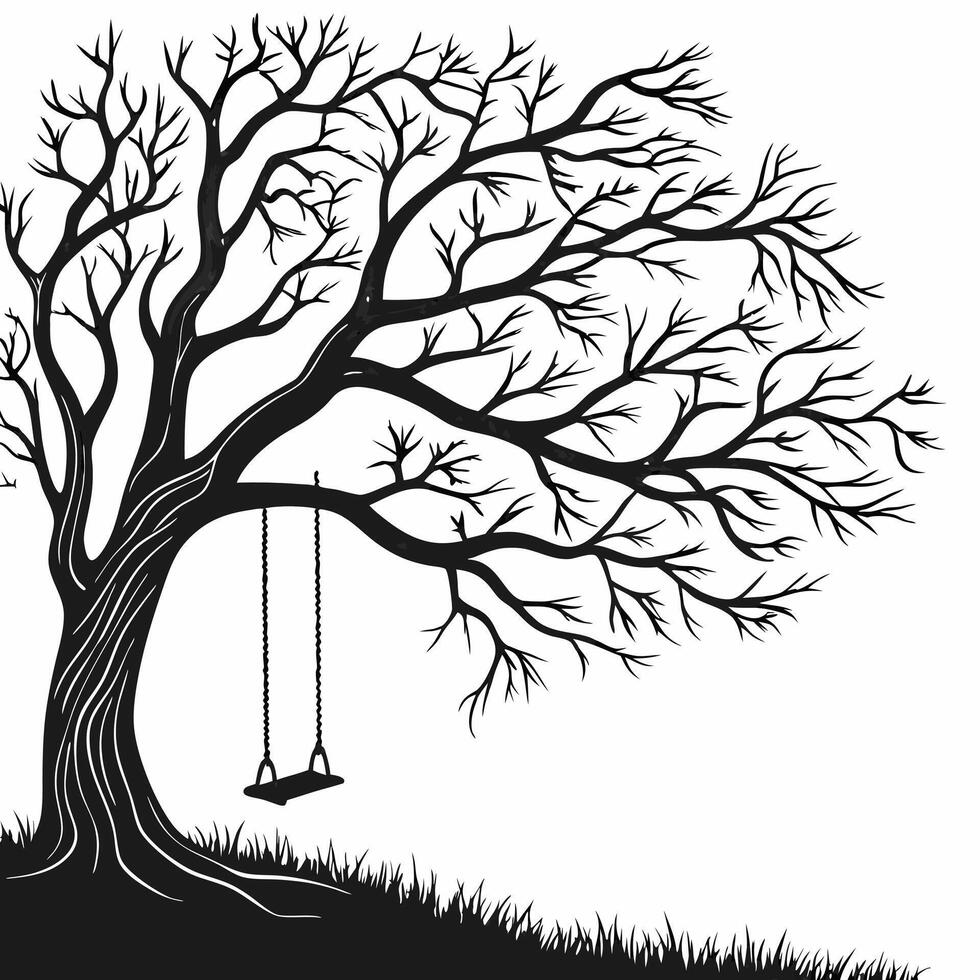 Silhouette Tree With Swing Graphic vector