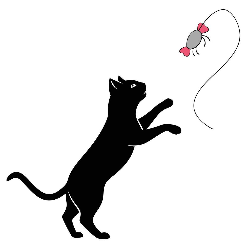 Silhouette Of Cat Playing With Toy vector