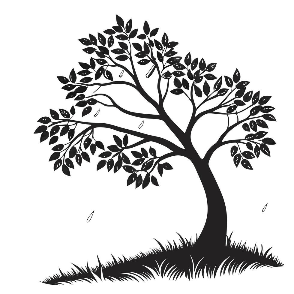 Silhouette Tree With Fallen Leaves vector