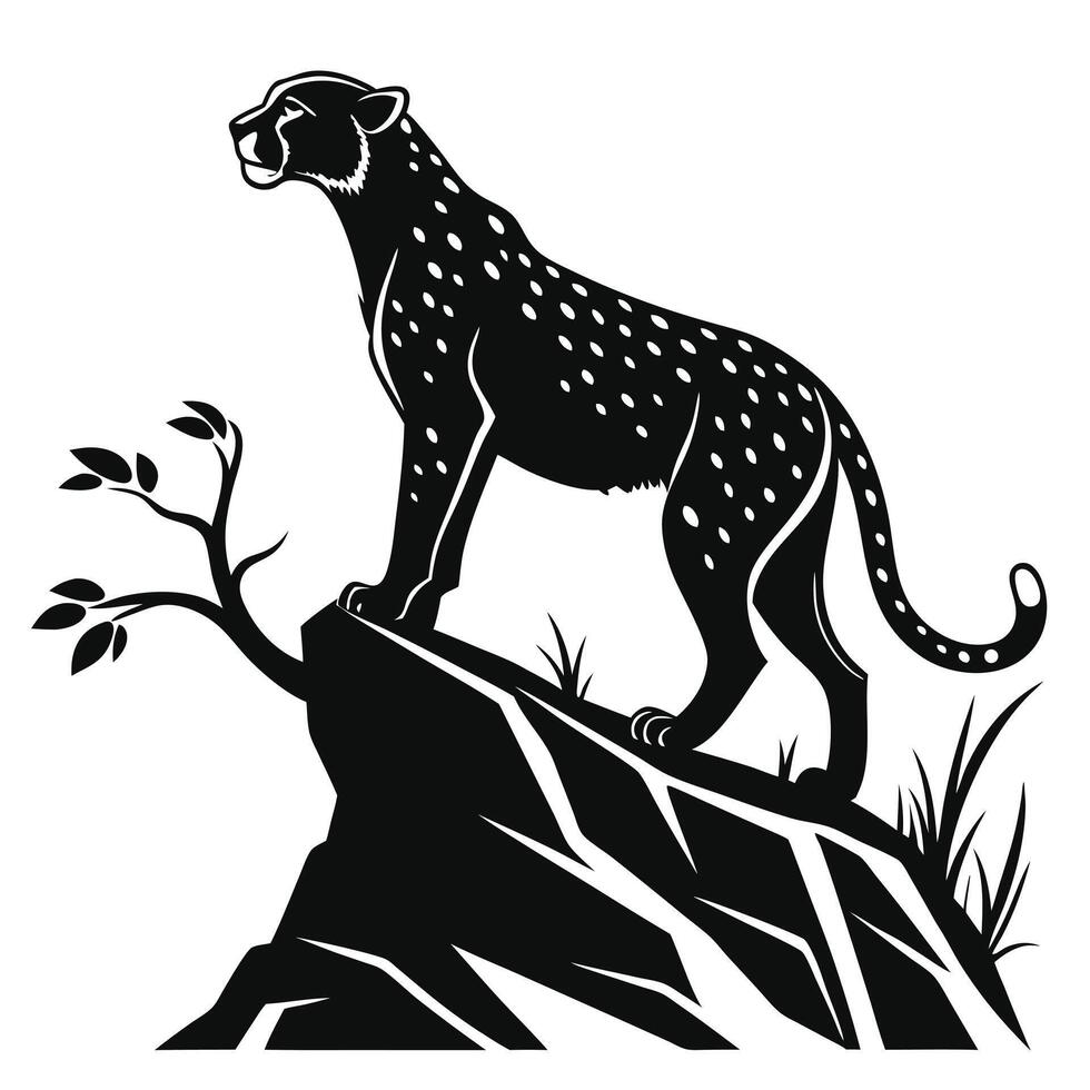 Silhouette Of Cheetah On A Rock vector