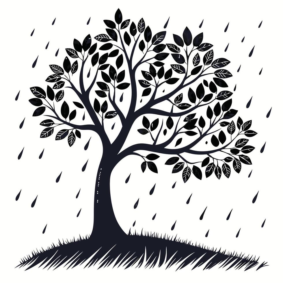 Silhouette Tree On A Rainy Day vector