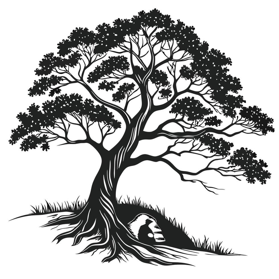 Silhouette Tree Reading Alone Illustration vector