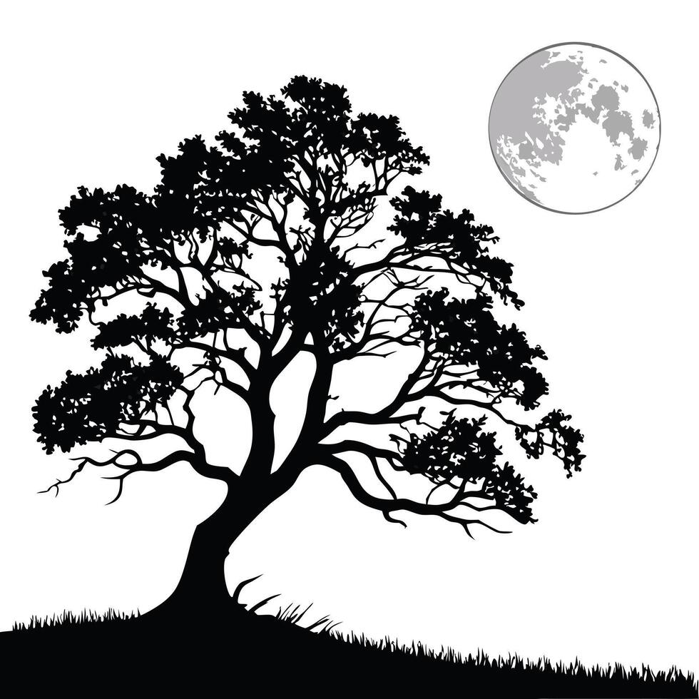 Silhouette Tree Against A Full Moon vector