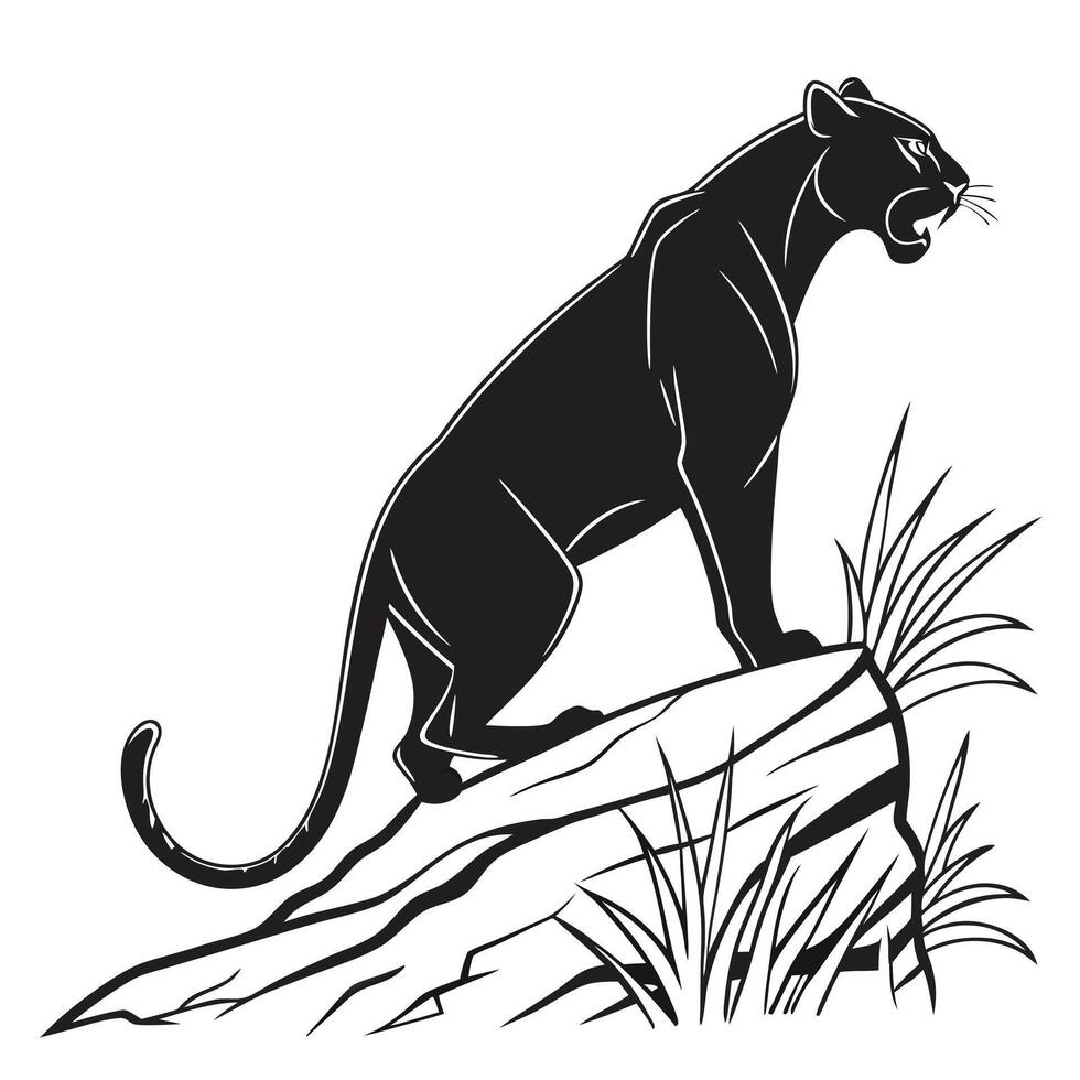Silhouette Panther Roaring On A Rock vector