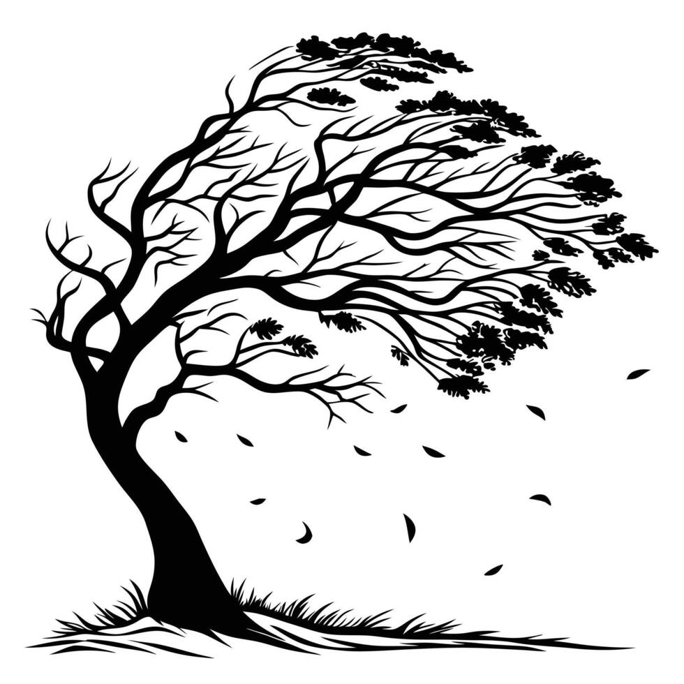 Silhouette Tree In Wind Illustration vector