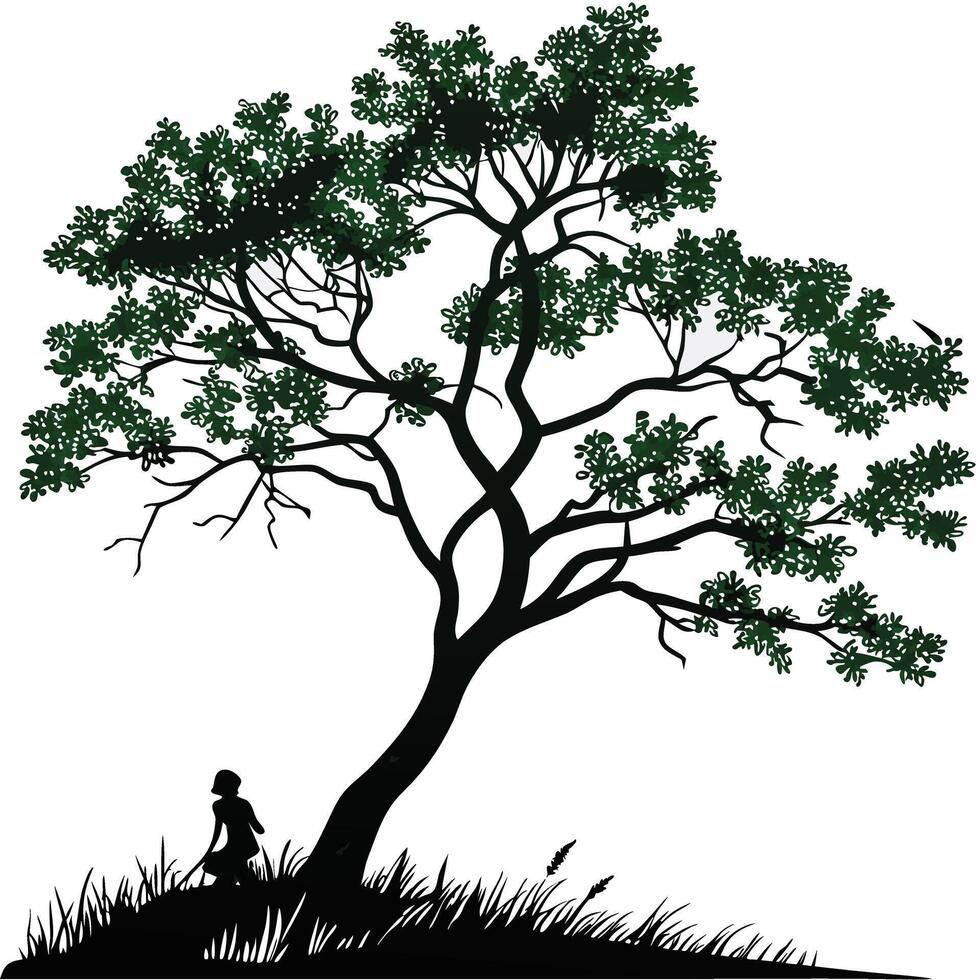 Silhouette Of Tree With A Small Person vector