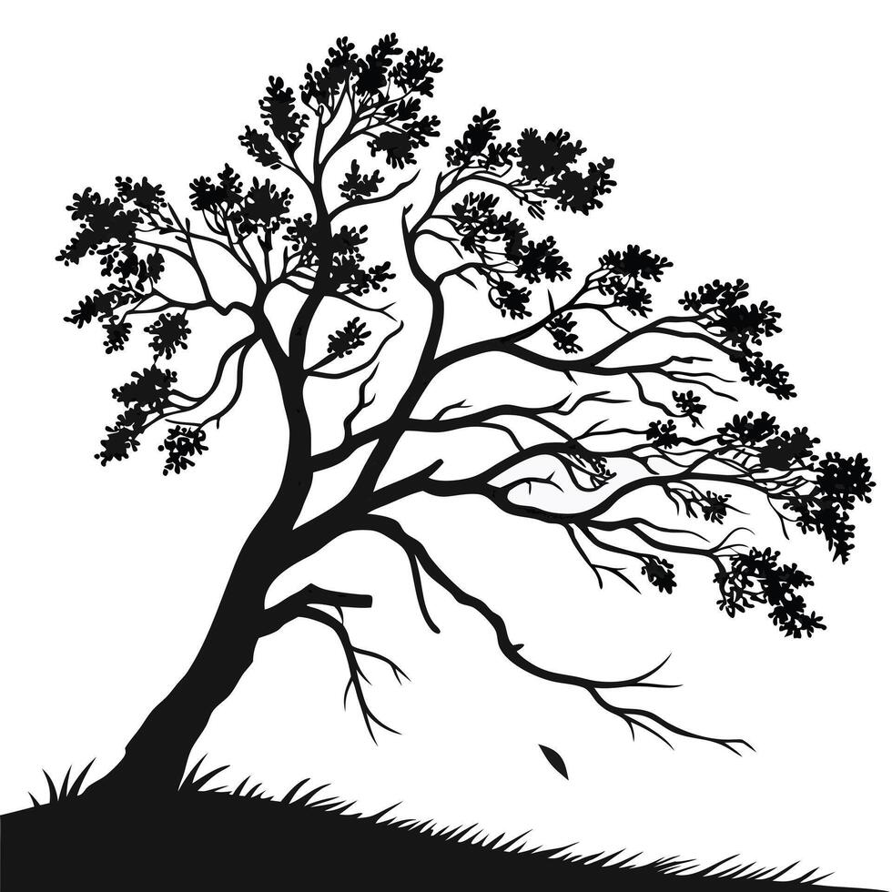 Silhouette Of Windblown Tree On Hillside vector
