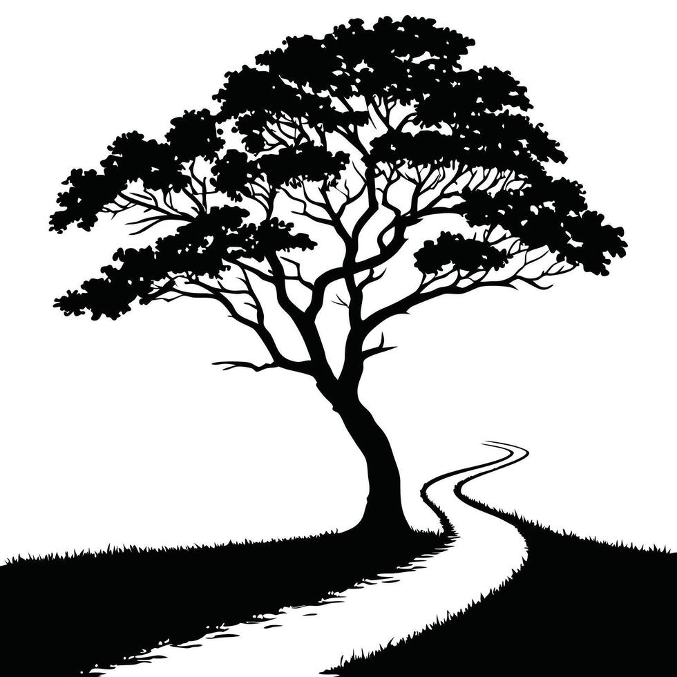 Silhouette Tree With Winding Path Illustration vector