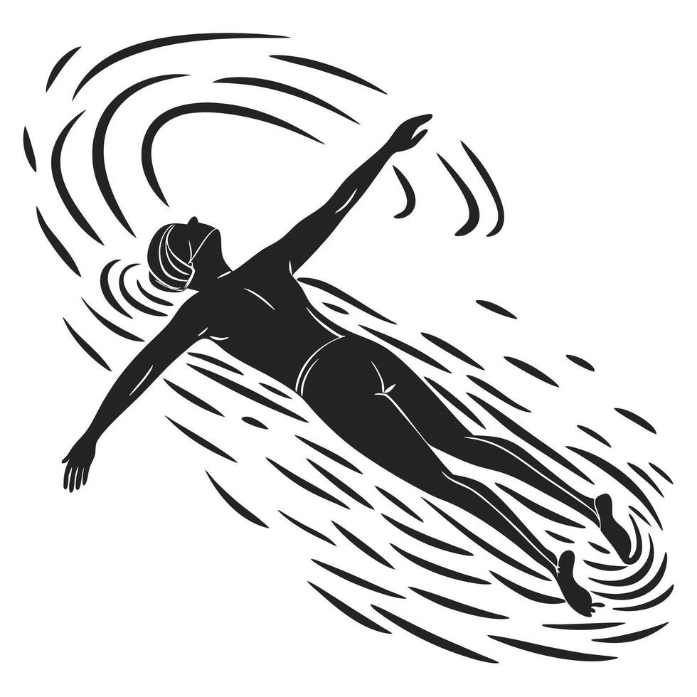 Swimmer In Water Silhouette Black White vector
