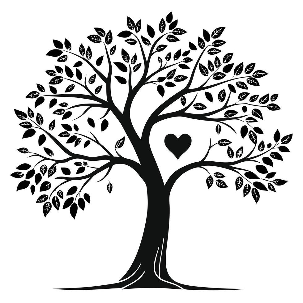Tree Of Love Black Silhouette Style vector