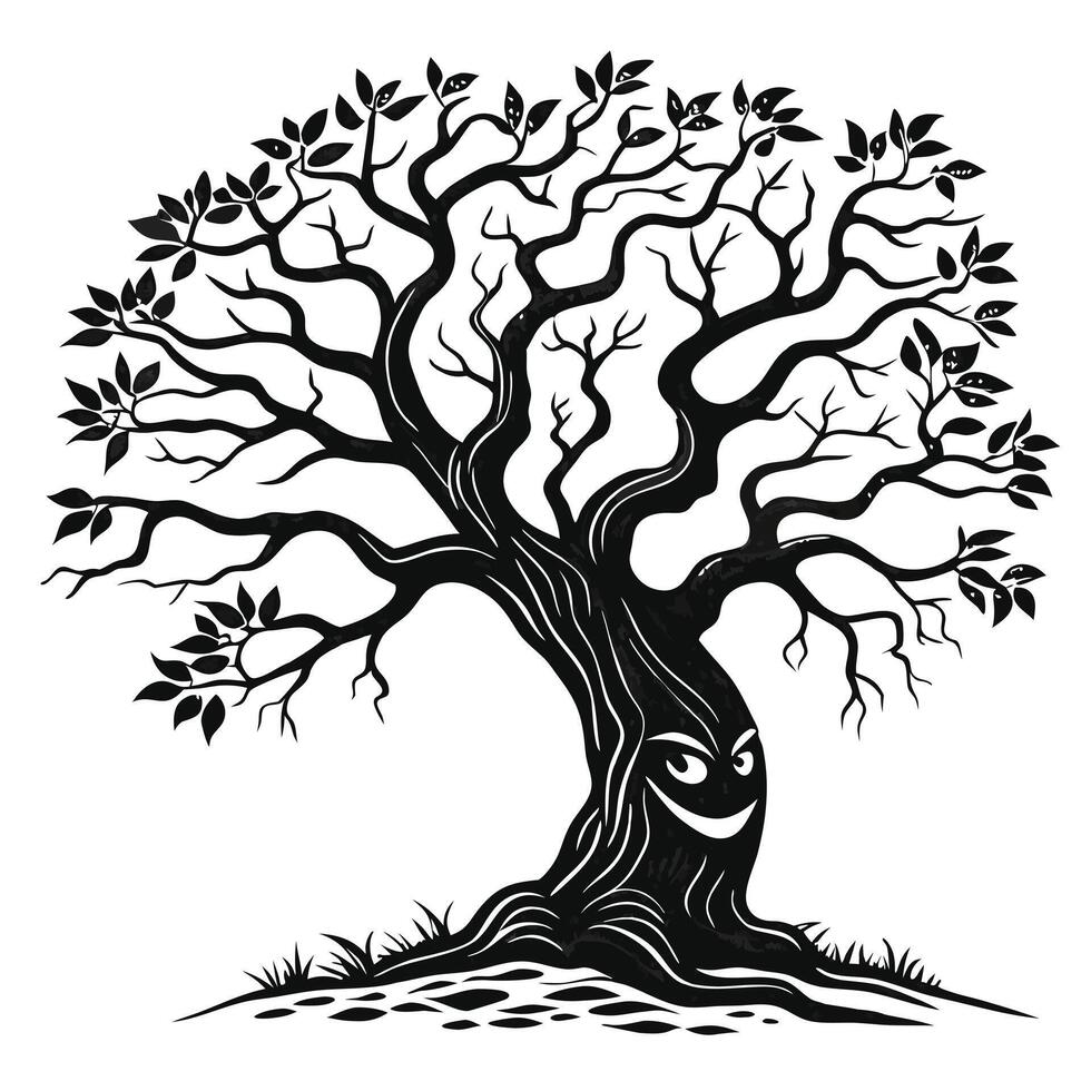 Spooky Old Tree Black Silhouette vector