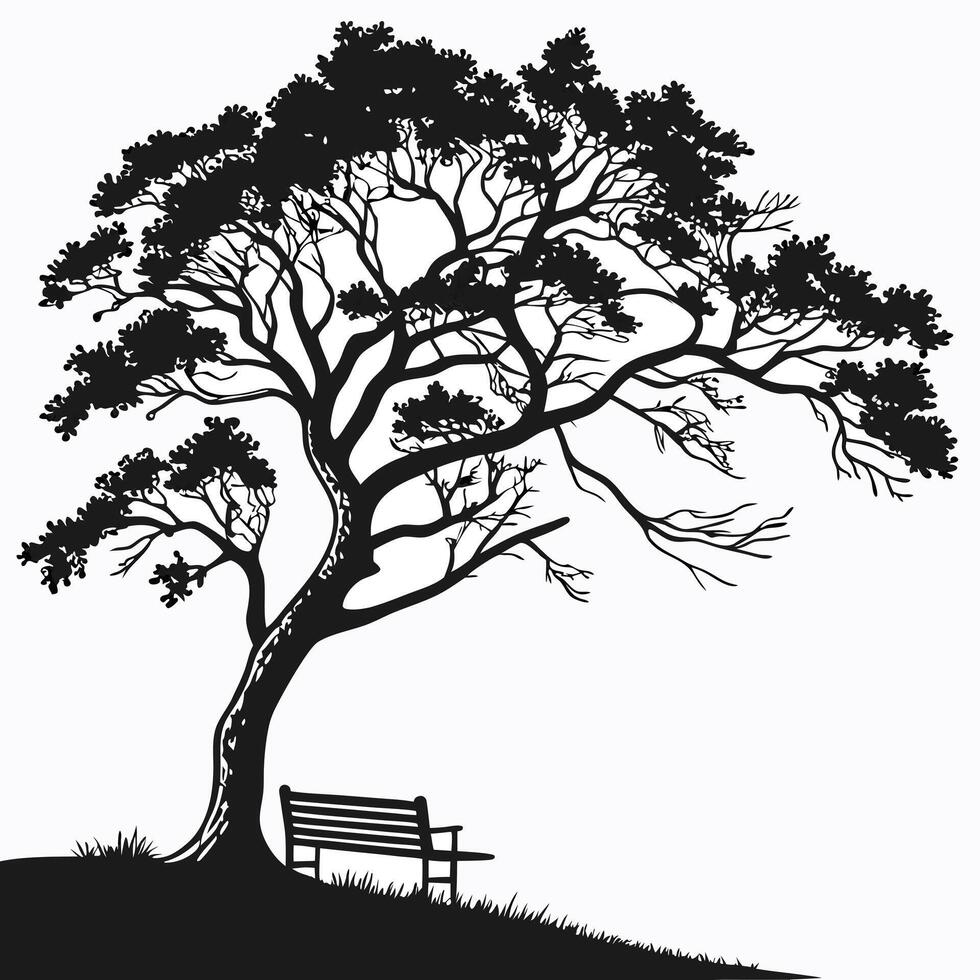 Tree With Bench Silhouette Illustration vector