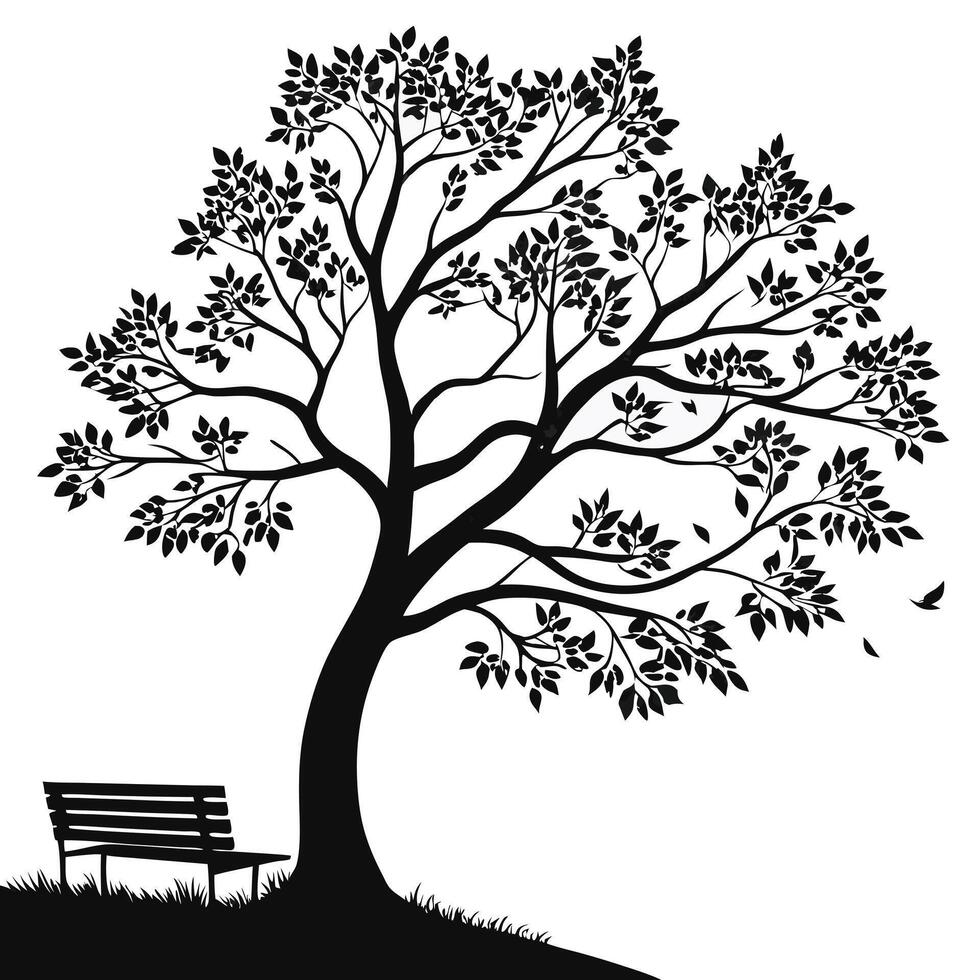 Tree With Bench Silhouette Art vector