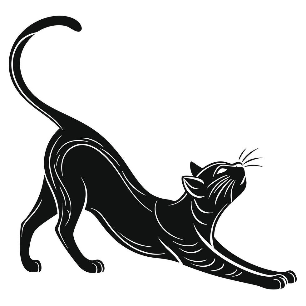 Stretching Black Cat Silhouette Illustration vector