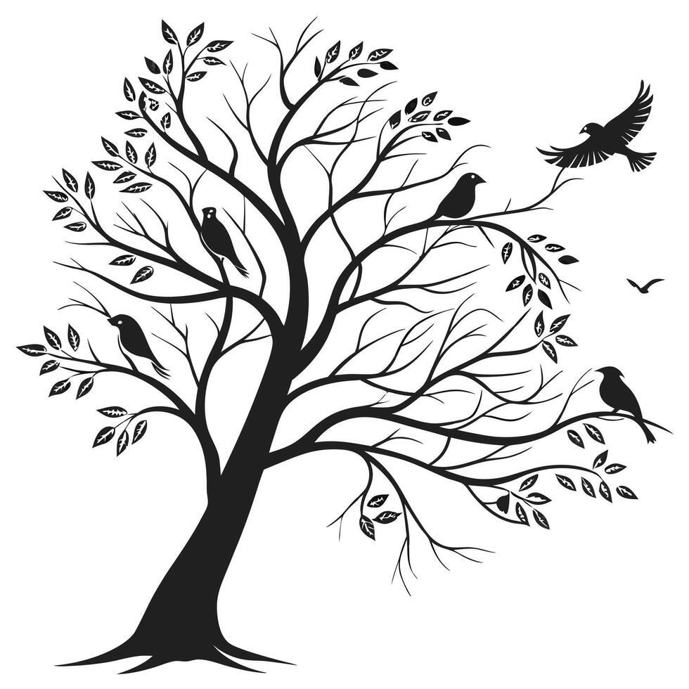 Tree With Birds Silhouette Design vector