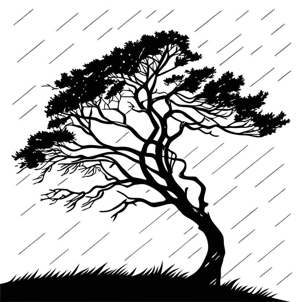 Solitary Tree In Monochrome Stormy Weather vector