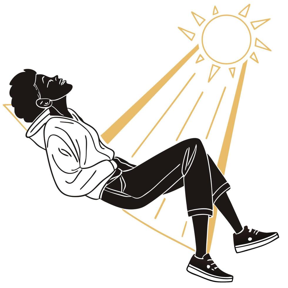 Woman Relaxing Under Sun Illustration Artwork vector