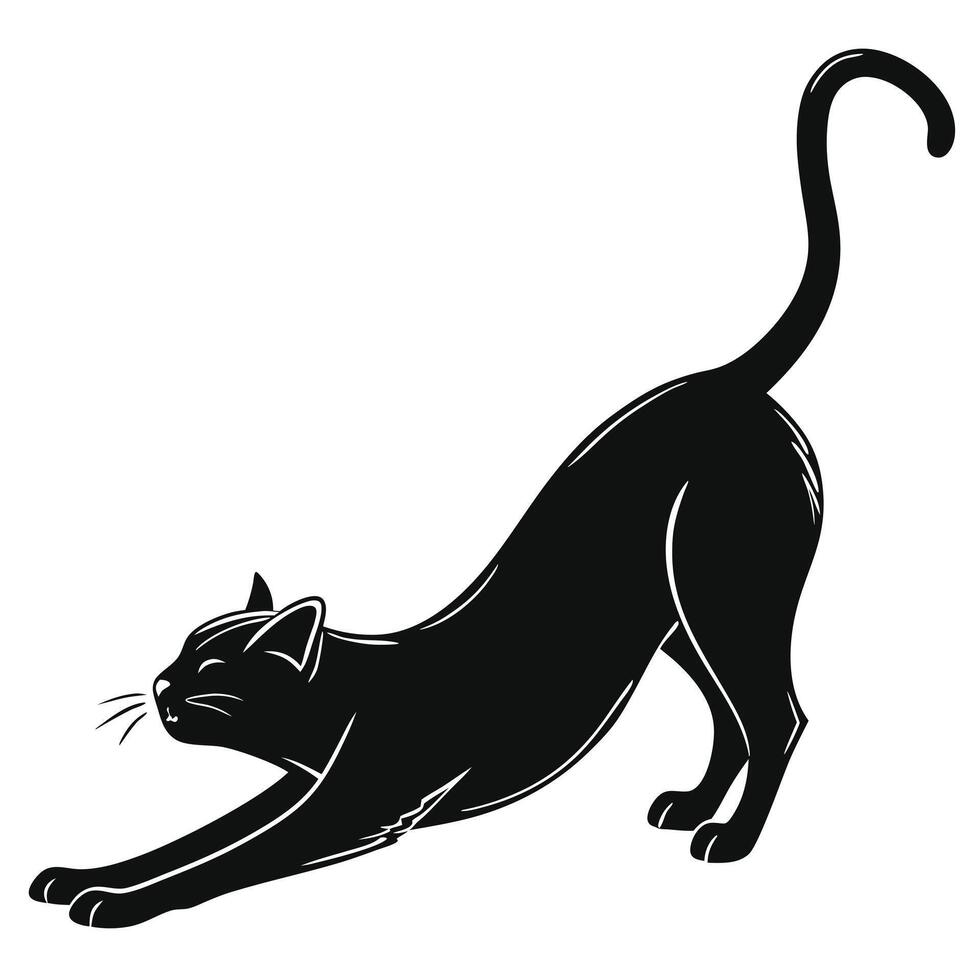 Stretching Sleek Black Cat Image vector