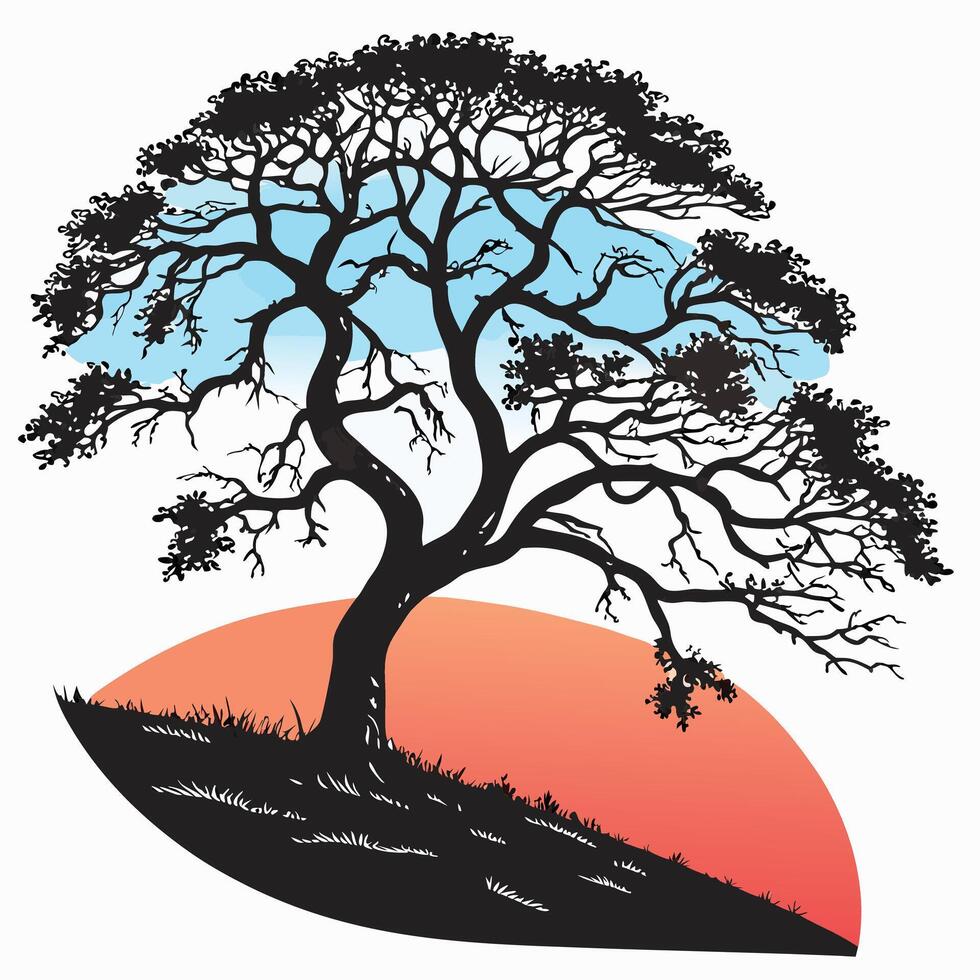 Solitary Tree Silhouette Against Sky vector