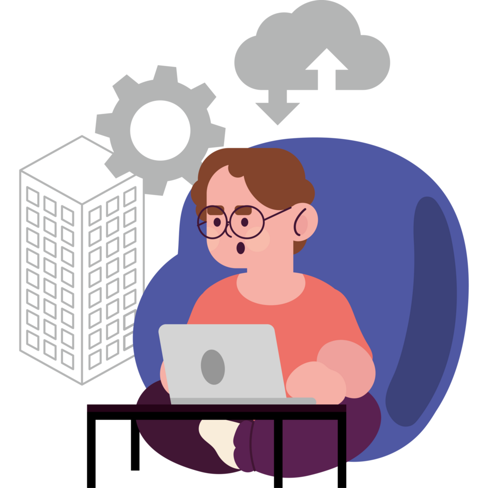 man hybrid work at home with laptop png