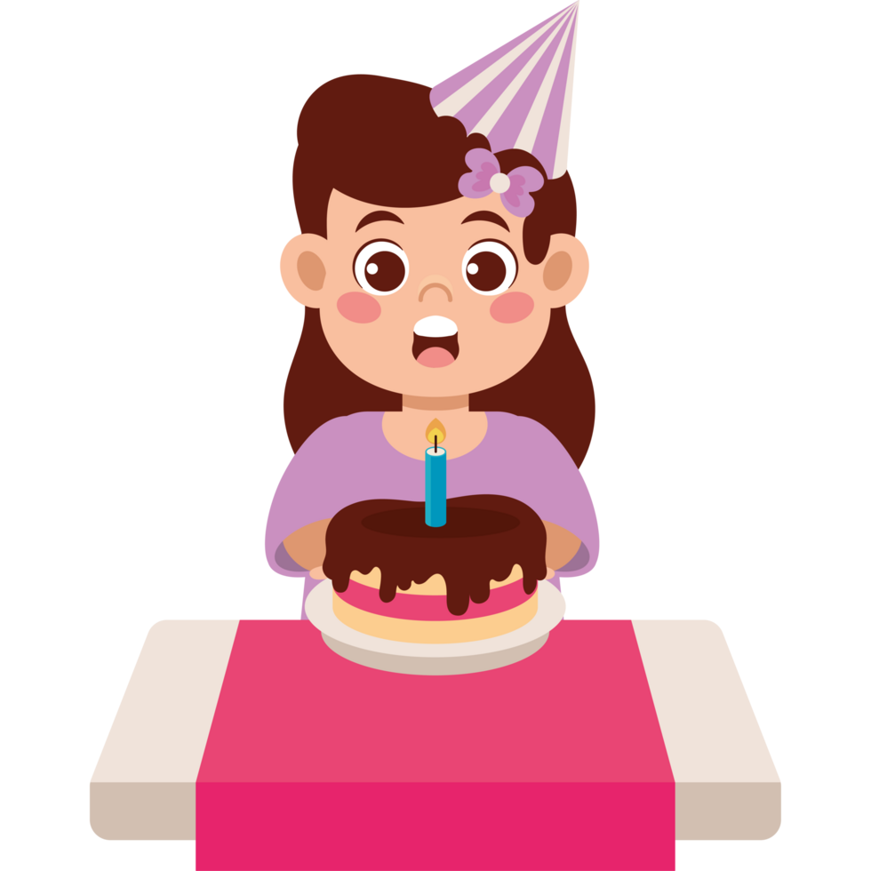 girl blowing birthday candle in cake png