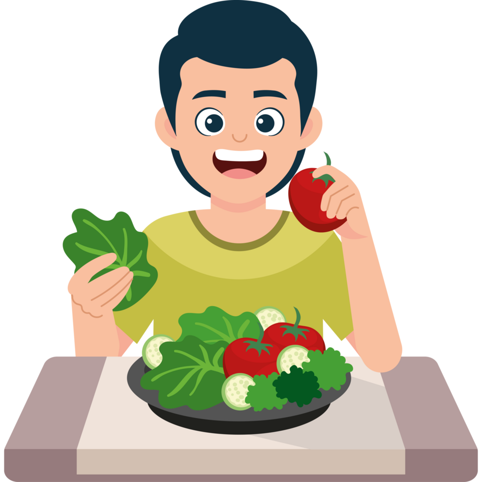 man character eating vegan food png