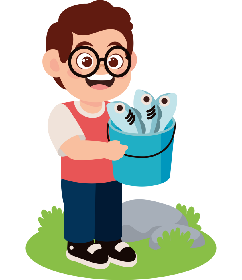 boy and fishing with bucket png