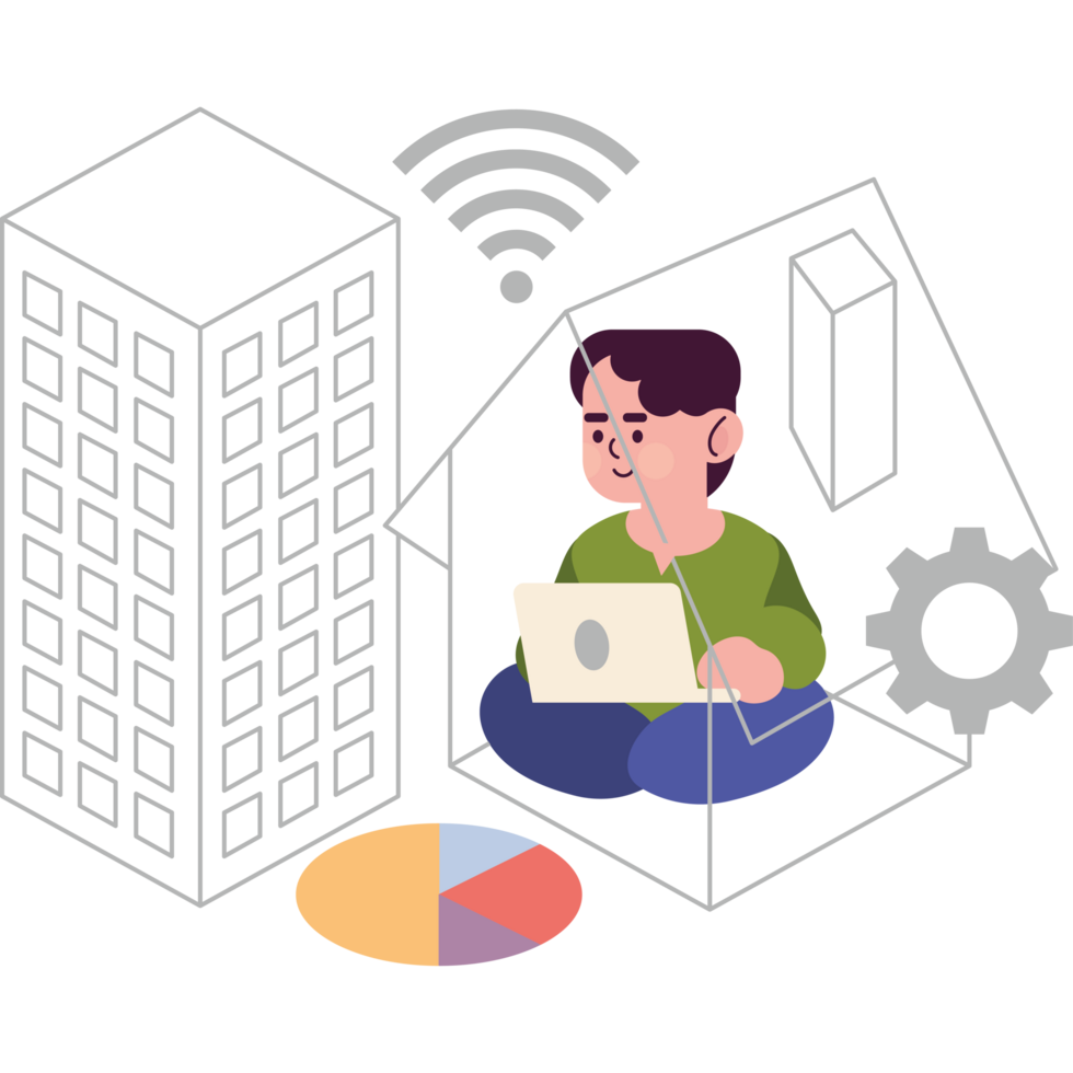 freelancer in hybrid work between office and home png