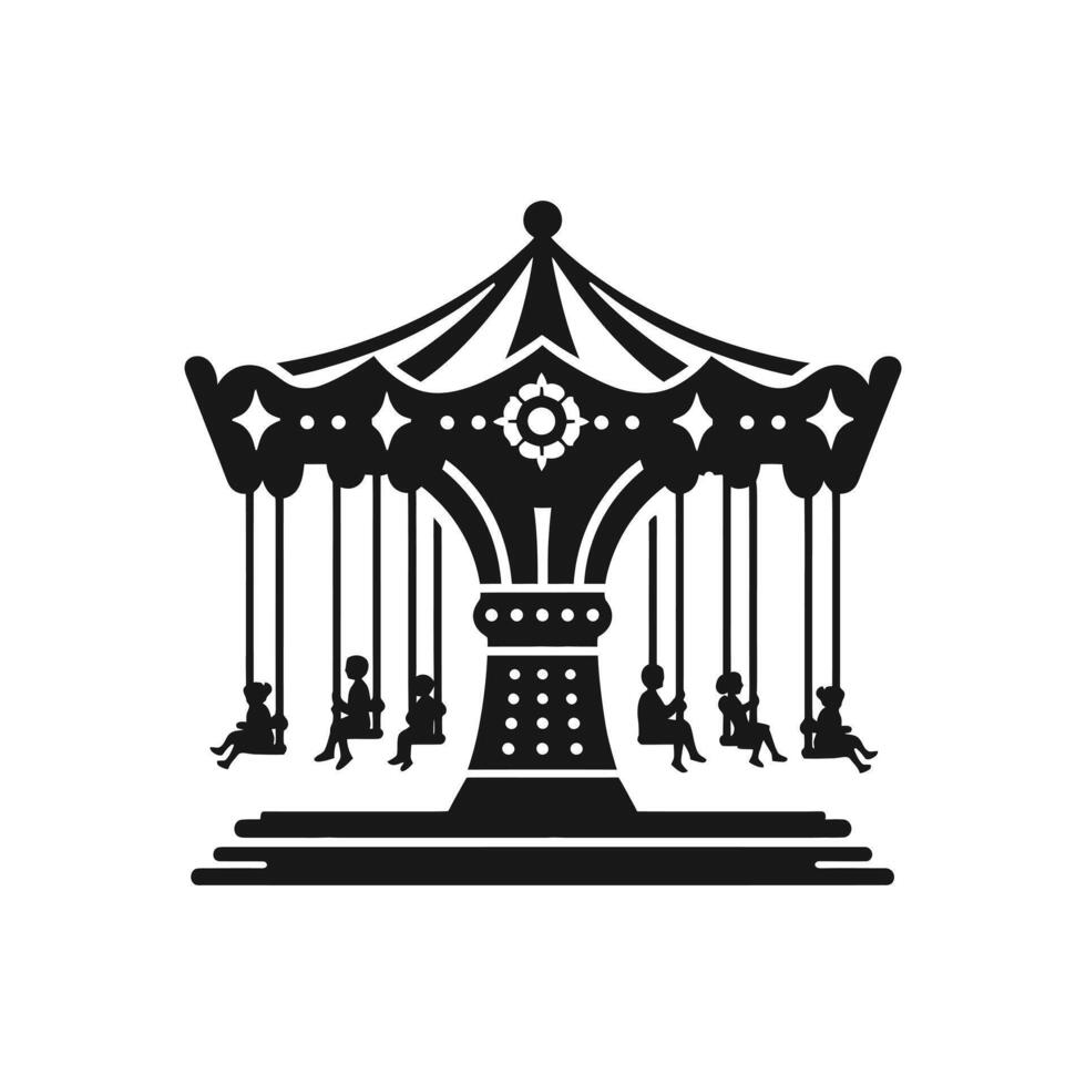 Classic Carousel Ride Silhouette Featuring Kids on Seats for Nursery Decor Design vector