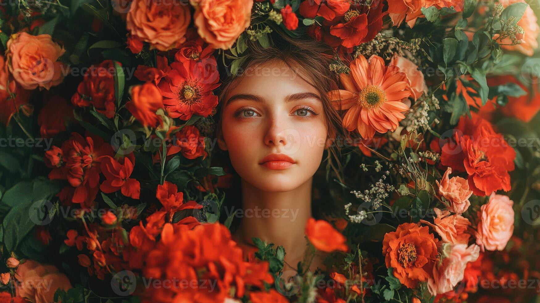 Artistic Floral Face Arrangement with Roses and Daisies photo