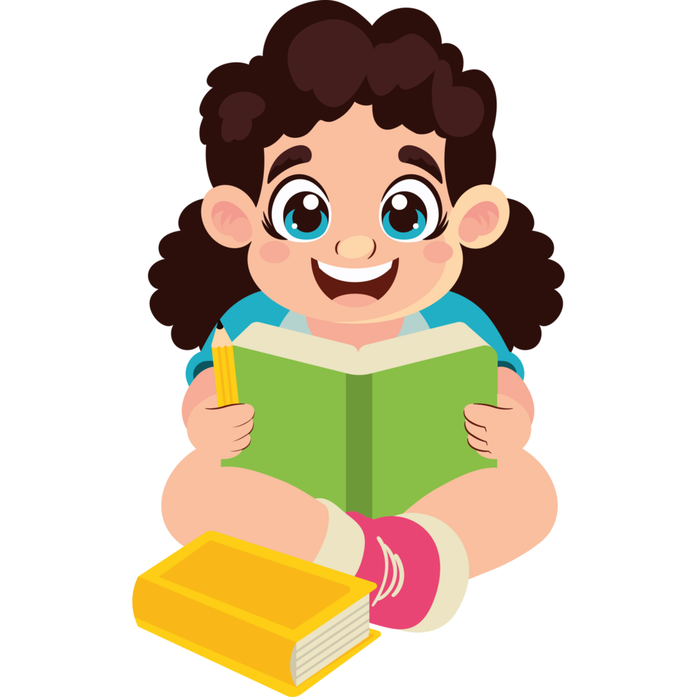 little student girl reading books character png