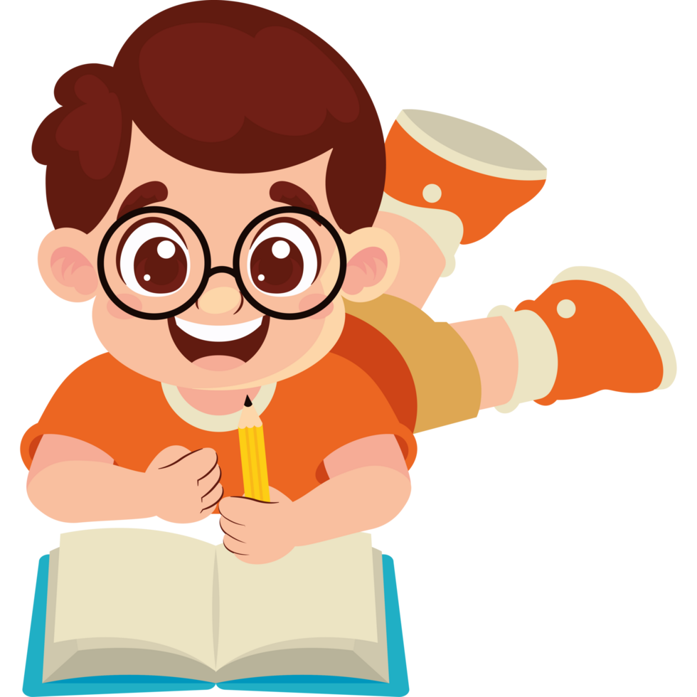 little student boy erasing in book character png