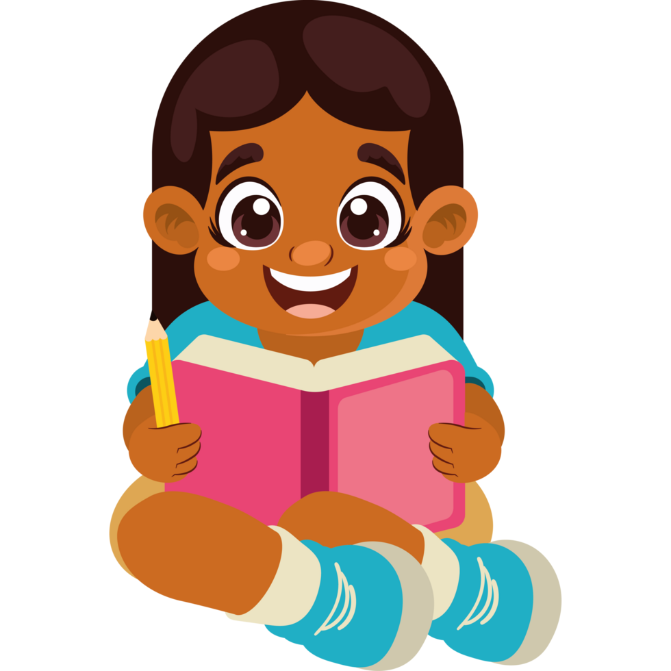 afro little student girl reading character png