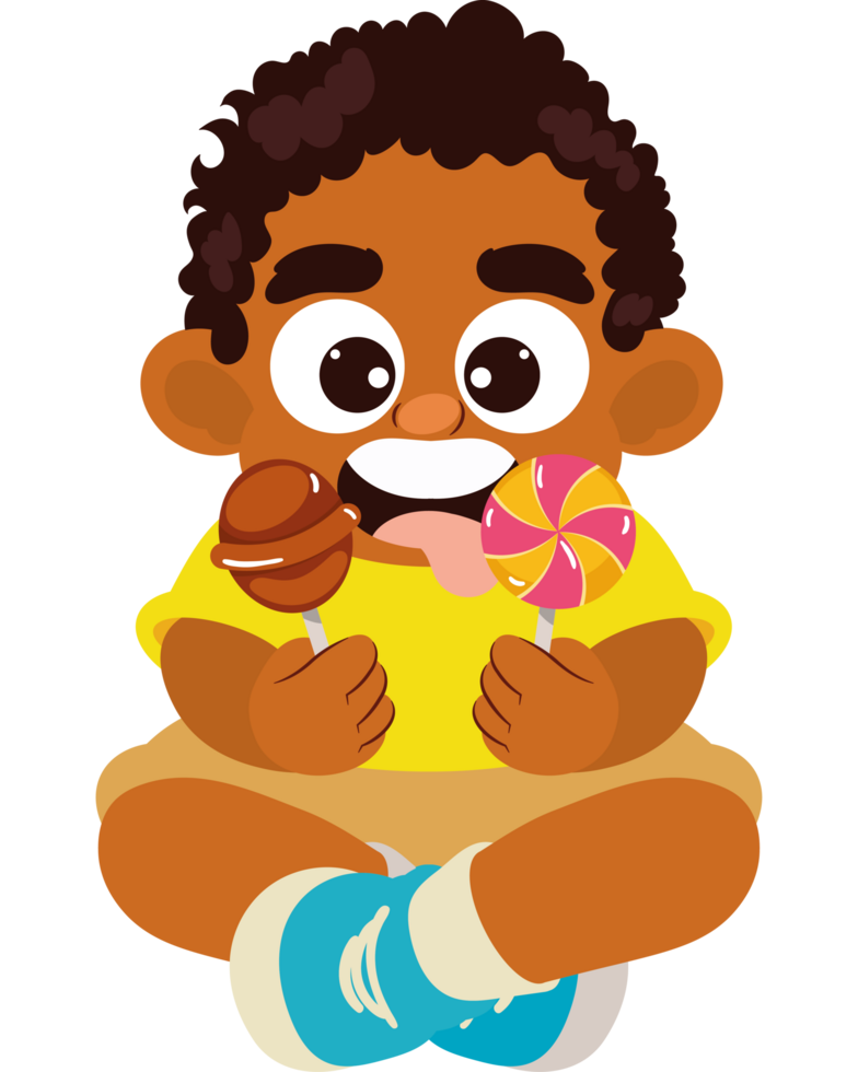 afro little boy eating lollipops candies png