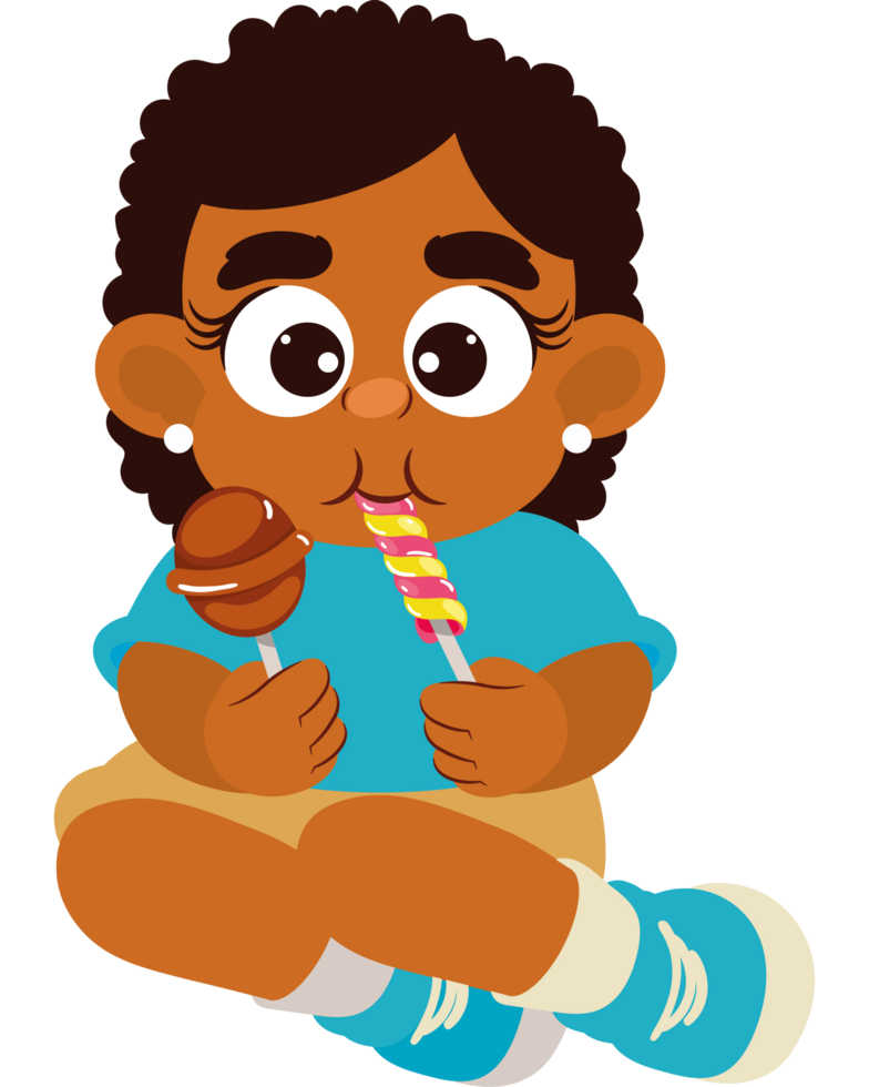 little girl seated eating candies png